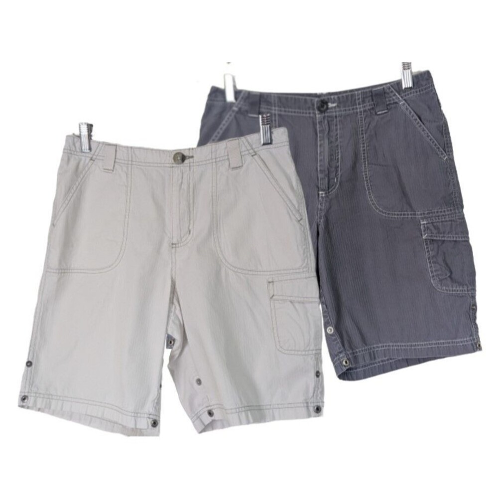 LOT OF 2 VTG Columbia XCO Cargo Shorts Womens 8 Ivory Gray Snap Cuff Outdoors